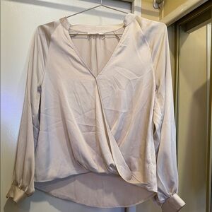 Lush Cream V-Neck Surplice Long Sleeve Blouse